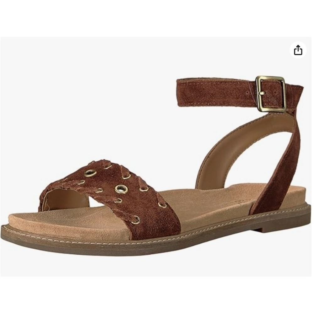 Clarks Artisan Brown Suede‎ Leather Ankle Strap Sandals Grommets Women's 6.5 NIB